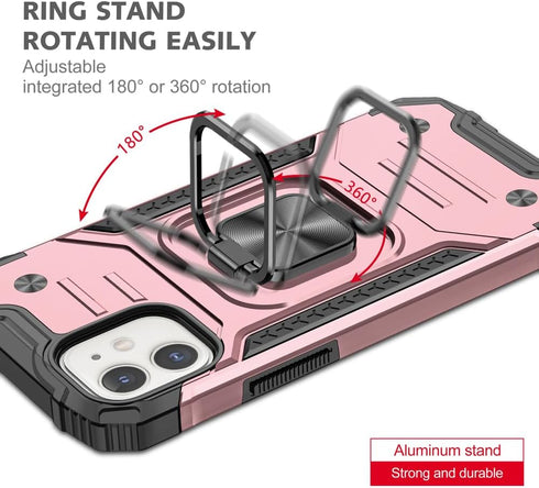 HNHYGETE for iPhone 12 Case, iPhone 12 Pro Case with Screen Protector: (Heavy Duty) Military Grade 360° Rotatable Kickstand Shockproof Protective ...