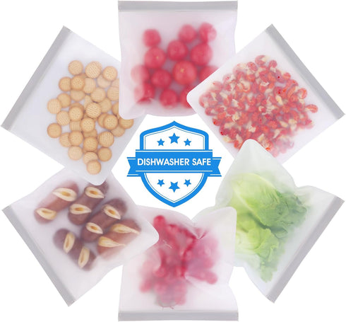 6 Pack Reusable Gallon Freezer Bags, Dishwasher Safe Reusable Ziploc Bags, BPA Free Freezer Storage Containers, Leakproof Silicone Bags for food S...