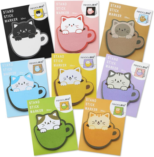 240Pcs Cat Sticky Notes Cute Sticky Tabs, Self-Stick Pads, Memo Notes Stationery, 30 Sheets/pad, Office School Study Supplies for Students Teacher...