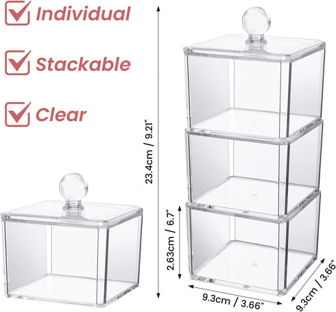 Hair Accessories Organizer for Girls, Clear 3 Stackable Acrylic Hair Tie Organizer for Headband, Bows, Cotton Swab Organization, Bathroom Containe...