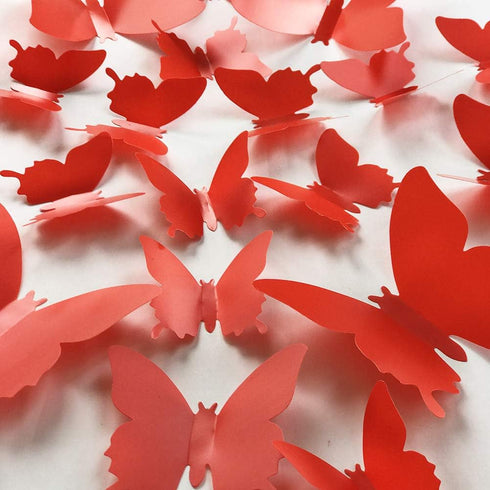 3D Red Butterfly Wall Stickers 24 pcs Removable Mural Stickers Wall Stickers Decal for Home and Room Decoration Kids Room Bedroom Decor Living Roo...