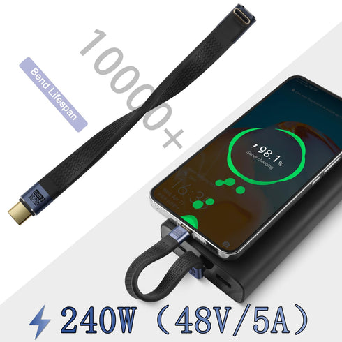 QIANRENON 240W USB4.0 C Male to 90° Angle Type C Male PD Fast Charging Short Cable 40Gbps USB Type C 4.0 Flat Soft Data Cable, for Thunderbolt 3/4...