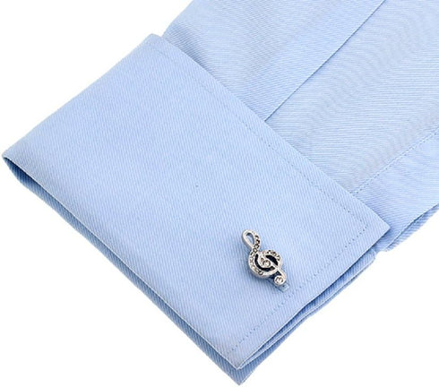 Treble Clef Clear Crystals Music Note Pair Cufflinks in a Presentation Gift Box & Polishing Cloth...
