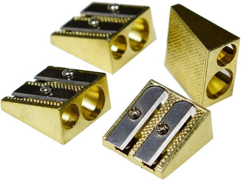Pencil Sharpener Metal Brass Plated Sharpeners,Rectangular Dual 2 Holes Sharpeners,Hand-held Metal Sharpeners for Colored Graphite Pencils Crayons...