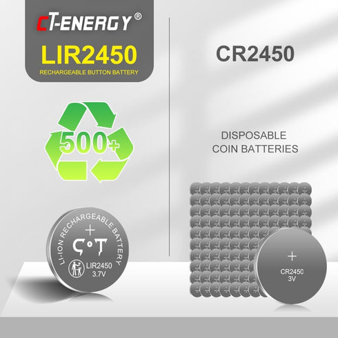 Rechargeable 2450 Batteries 10 Pack 3.7V Rechargeable CR2450 Lithium Coin Button Battery...