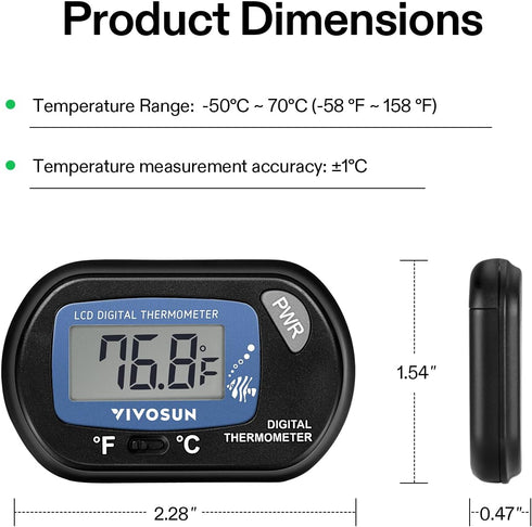 VIVOSUN 1-Pack LCD Digital Aquarium Thermometer Fish Tank Water Terrarium Temperature with Suction Cup for Turtle...