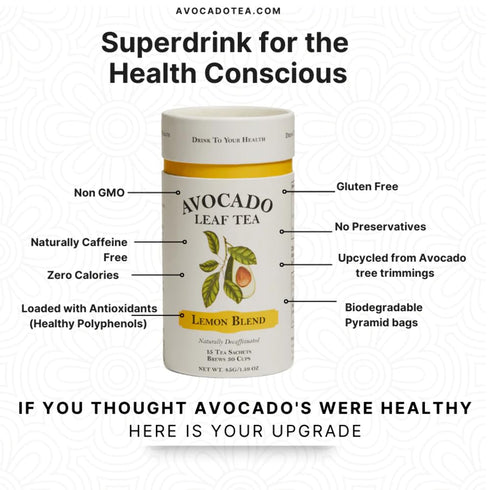 Avocado Leaf Lemon Tea Blend – Caffeine-Free | Healthy Herbal Tea | Immune Booster | Cold Brew or Hot Tea | 15 Tea Bags -30 Servings (Non-GMO)...