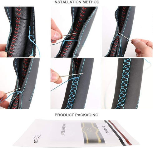 15 Inch 3D Universal Artificial Leather Steering Wheel Cover Stitch On Wrap with Needle & Thread Non-slip Black...