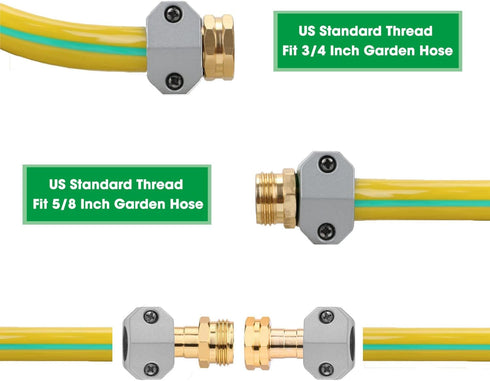 Garden Hose Repair Connector Fitting 4 Sets, Aluminum Alloy Male&Female Connectors Carrying Zinc Clamps Fit for 3/4" or 5/8" Garden Hose Fitting...