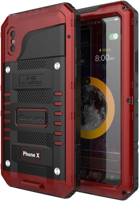 Beasyjoy for iPhone X iPhone 10 Metal Case Heavy Duty Aluminum Cover Waterproof with Screen Full Body Protector Shockproof Tough Rugged Durable Mi...