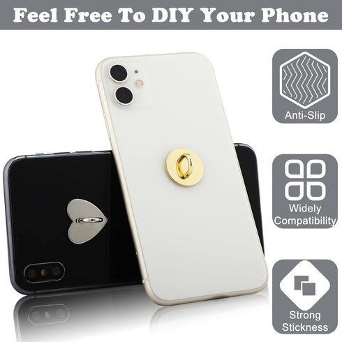 Flutesan 12 Pcs Phone Charm Hook Phone Charms Adhesive Metal Finger Grip Cell Finger Ring Loop Stand for DIY Hanging Round and Heart Holder Cute K...