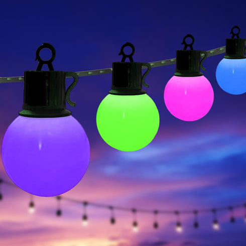 Outdoor String Lights, Outdoor Smart Patio Light, 30FT Color Changing String Lights with 15 Shatterproof LED Bulbs without a Controller, Extendabl...