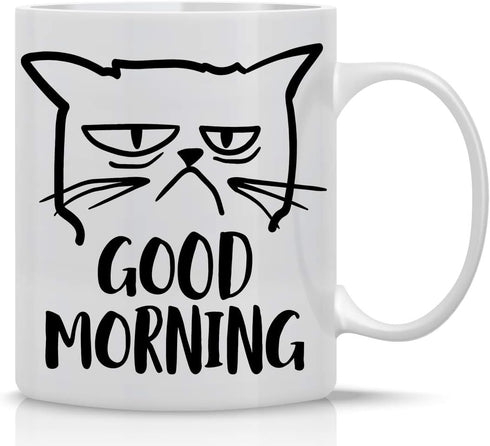 CBTwear Good Morning Funny Grumpy Cat 11oz White Ceramic Coffee Mug - Cute Unique Cat Mom Gifts for Birthdays, Anniversaries, or Any Occasion...