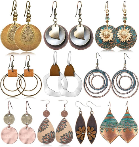 10 Pairs Vintage Dangle Earrings for Women Boho Jewelry Set Sunflower Geometric Teardrop Earring Christmas Gifts...