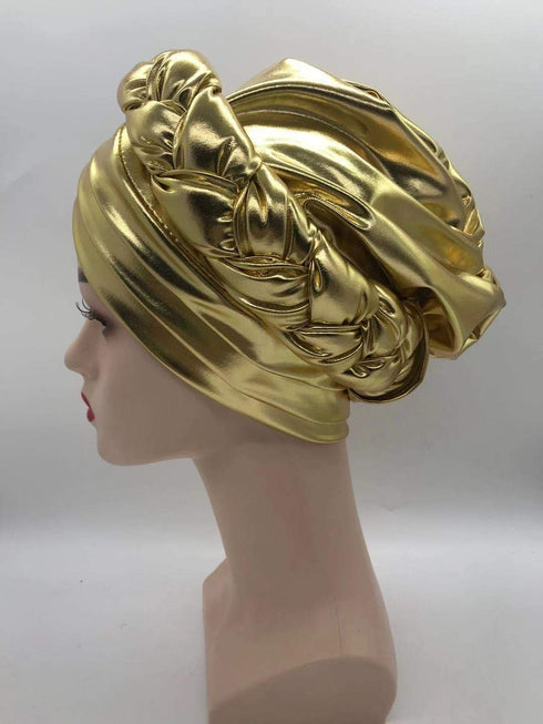 latest aso oke auto gele headtie Already Handmade african Cap Nigerian Wedding Gele women braid turbans Ladies head wraps (Gold)...