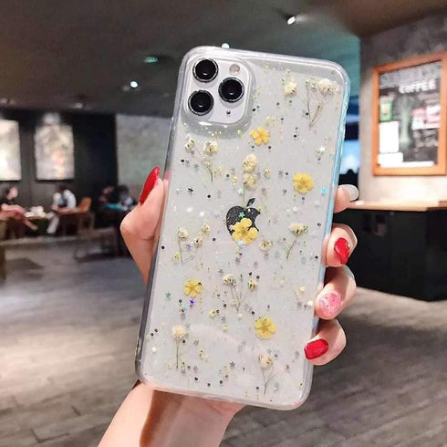 YTanazing Flower for iPhone 12 Pro Max Cute Case Real Flower Glitter Floral Design Slim Shockproof Soft Flexible Clear TPU Back Phone Cove for iPh...