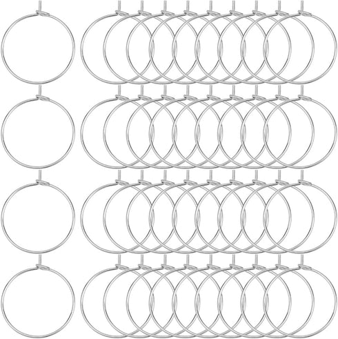 1 Box 200Pcs Round Beading Hoops Small Wine Glass Charm Rings Silver Brass Open Hoops Hypoallergenic Dangle Circle Hoop Earring Findings for Jewel...
