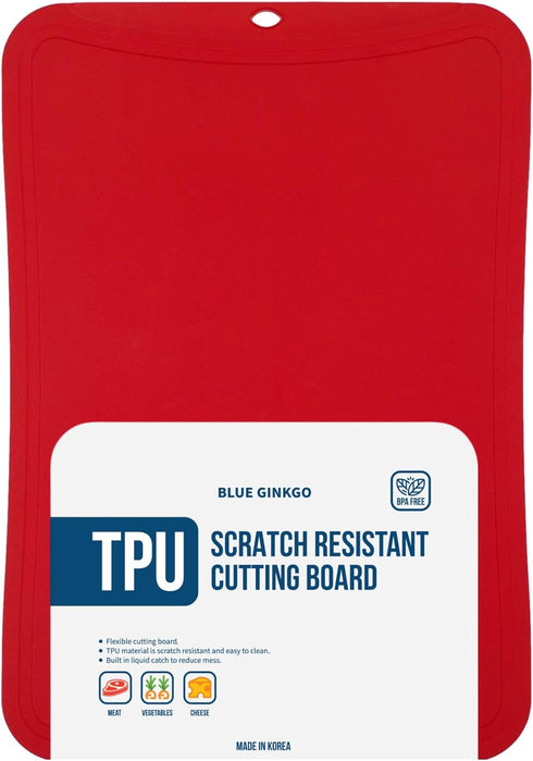 BLUE GINKGO Flexible Cutting Board - Medium Scratch Resistant TPU Chopping Mat | Flexible Cutting Board for Kitchen Dishwasher Safe (Red)...