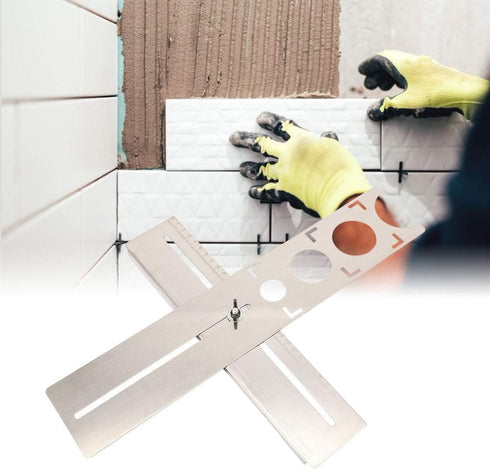 Haofy Ceramic Tile Hole Locator, Adjustable Stainless Steel Tile Hole Locator Ruler Universal Drill Punch Measuring Tool Portable Jig...