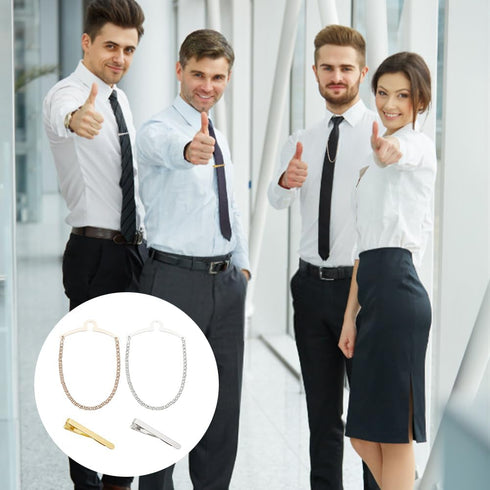 FINGERINSPIRE 4 Pack Men for Tie Chain Classic Platinum & Golden Tie Clips Link Chain Set Men's Noble Necktie Tie Chain With Collar Tie Clasps for...