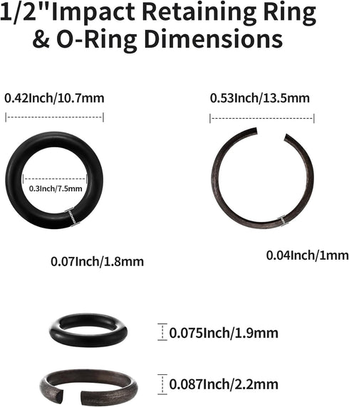 10 Packs 1/2" Impact Wrench Socket Retainer Rings with O-ring, Replacement Parts Compatible with IR, Snap-On, Chicago Pneumatic, Florida Pneumatic...