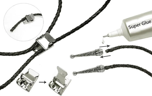 Moranse Bolo tie Clasp accessories With Two Pendants,Leather Rope And Metal Slide Clip Buckle (4pcs)...