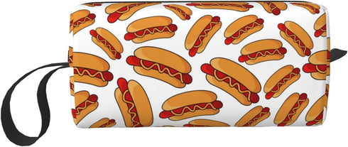 Fun Hot Dog Food Pattern Makeup Bag Organizer Small Cosmetic Bags Portable Travel Toiletry Bag With Handle Simple Accessories Storage Zipper Pouch...