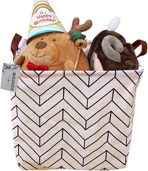 Square Canvas Toy Storage Bins Basket with Handle Collapsible Toy Organizer for Nursery Storage, Kid's Toy & Laundry, Gift Baskets(White-Geometric...