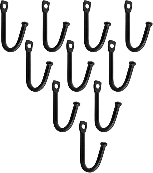 Metal J Shaped Iron Hooks, 1.4 Inch Wall Mounted Single Hooks, Simple Hanger Hook for Coats, Bags and Key, Black (10Pcs)...
