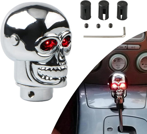 1 PC Car Shift Knob, Aluminum Alloy Gear Stick, Shift Head with Led Light, Gear Knob Replacement, Automotive Part, Skull Decoration, Universal for...