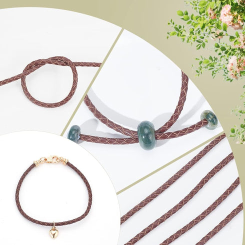 PH PandaHall 5.5 Yard 3mm Round Folded Bolo PU Braided Leather Cord Bolo Tie for Necklace Bracelet Jewelry Making Brown...