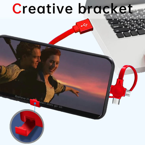 Three in One Charging Cable Roll, Data Transfer, 3 in 1 Charging Cable Retractable, Phone Holder, Compatible USB C(Type-C)/Micro USB/IP, Compatibl...