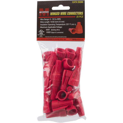 Morris Products Winged Twist Connectors – For Connecting Electrical Wiring – Flame Retardant Housing, Heavy Duty - Red - Max: 5#12, Min: 3#16 Wire...