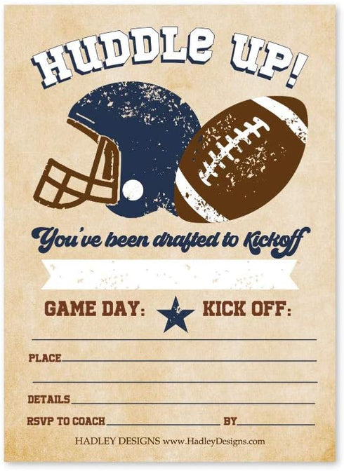 25 Vintage Football Birthday Party Invitations, Huddle Up MVP Boy Girl All Star, Sport Team Game Day Theme Invite for Kid Football Fan, Tailgating...