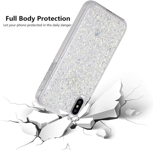 Compatible with iPhone Xs Max Case, Women Glitter Shells Foil Sparkle Hard Back Cover with TPU Bumper Protective Phone Bling Case for iPhone Xs Ma...