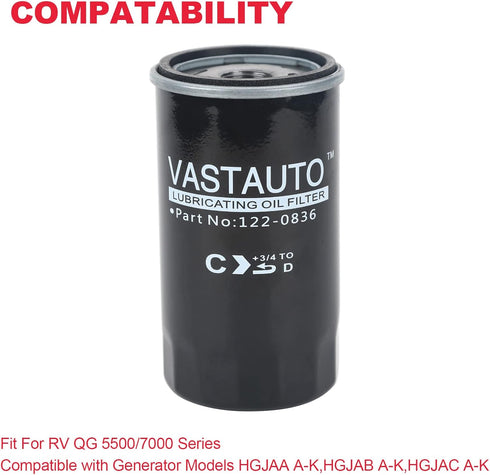 Oil Filter 122-0836 Spin-on Fits for Cummins Onan RV Generator QG 5500/7000 Series HGJAA HGJAB HGJAC Replaces# B7238 PH2875 PH1002 1220836...