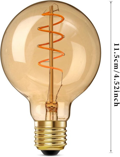 HEWASOL Spiral Dimmable LED Edison Bulbs G80E26 Screw, Non Flicker, 4W Retro Filament LED Vintage Light Bulbs, Soft Warm White 2000K, High CRI95, ...