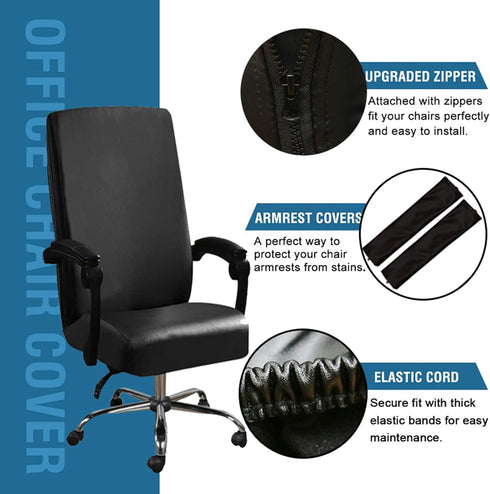 Waterproof Office Chair Cover PU Leather Computer Seat Covers Stretch Rotating Chair Slipcover with Elastic Bottom Universal Chair Protectors for ...
