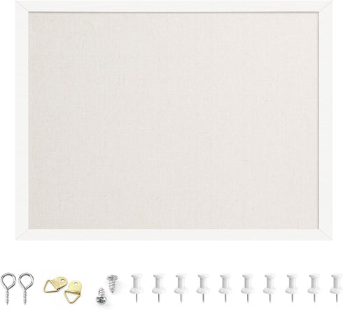 OWLKELA 12"x16" inch Bulletin Board with Linen, White Wood Style Frame, with 10 Pushpins, Linen Cork Board, Ideal for School, Home & Office...