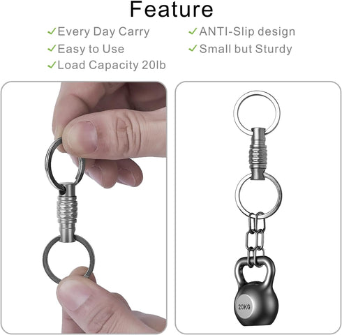 Noopel Quick Release Keychain 1 Pack, Titanium Key Ring Detachable Heavy Duty Keyring Mens Car Key Holder with 2 Stainless Steel Key Rings...