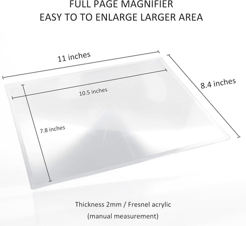 MAGDEPO 2X Large Area Magnifying Sheet Rigid Acrylic Full Page 10.5" X 7.8" with Card Size Magnifier for Reading Books, Maps, Newspapers, DIY Sola...