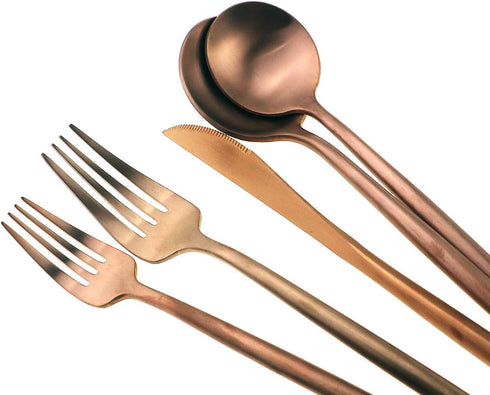 Matte Rose Gold Silverware Set,Gugrida 5-Piece 18/10 Stainless Steel Satin Finish Flatware Set,Kitchen Utensil Set,Tableware Travel Cutlery Set fo...