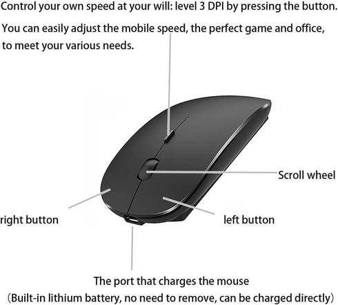 Bluetooth Mouse for iPad Pro iPad Air Rechargeable Bluetooth Wireless Mouse for MacBook pro MacBook Air Mac Laptop Chromebook Windows Laptop Deskt...