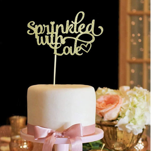 Sprinkled with Love Cake Topper for Baby Shower, Wedding, Birthday Party Decorations Gold Glitter...