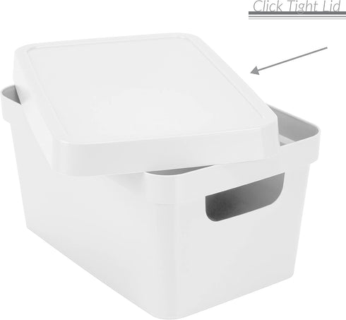 Simplify Small Vinto Storage Box | Click Tight Lid | Dimensions: 9.76" x 6.69" x 4.84" | Stackable | Home Organization | 2 Handles | White...