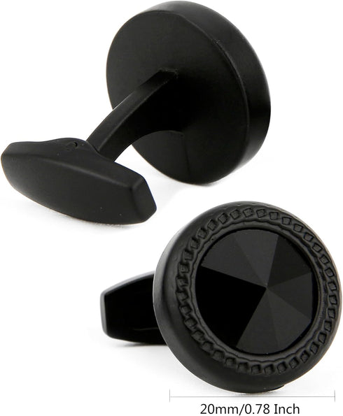 Black Polyhedral Crystal Cufflinks for Men In Gift Case Classic Black Tone Men's Cufflinks Set with Gemstone for Wedding Party Anniversary Busines...