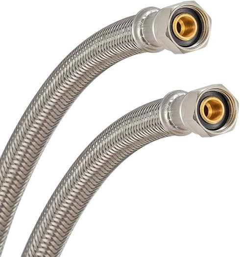 Eastman 16 Inch Flexible Faucet Connector Supply Line, Stainless Steel Braided Hose, 3/8 Inch Compression Outlet x 3/8 Inch Compression Inlet Conn...