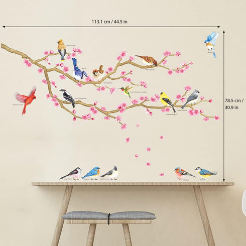 DECOWALL DWL-2009 Garden Birds and Cherry Blossom Wall Stickers Wall Decals Peel and Stick Removable Wall Stickers for Kids Nursery Bedroom Living...