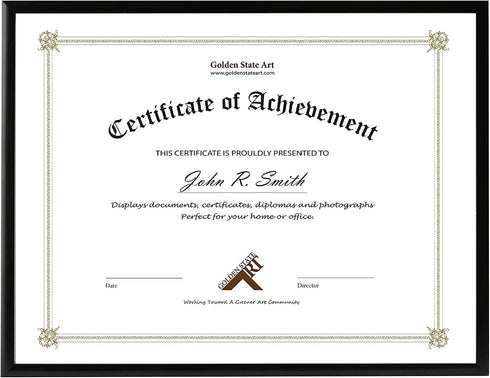 Golden State Art, 8.5x11 Picture Frame Certificate Document Frames with High Definition Real Glass, Wall & Tabletop Degree Frame for 8.5 x 11 Dipl...