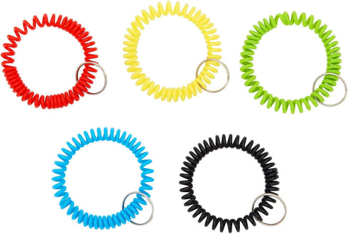 Juvale 50 Pack Spiral Coil Wrist Keychains - Stretchy Wristband Bracelet Key Rings (5 Assorted Colors)...